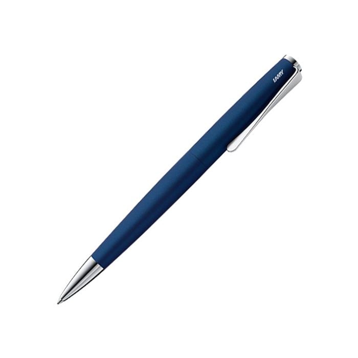The LAMY Studio blue lacquered ballpoint pen has polished steel attachments.