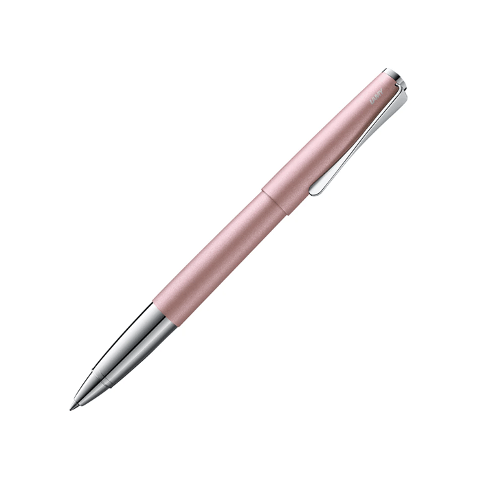 This LAMY Studio Rollerball Pen in Rose Matte Special Edition has a matte pink barrel with a slight metallic finish which makes the polished chrome trims stand out.