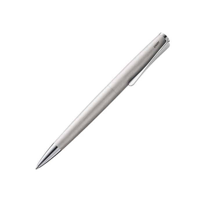 The LAMY brushed steel ballpoint pen in the Studio collection has a flexible propeller shaped clip.