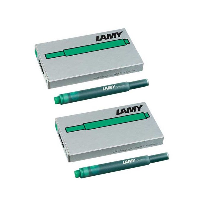 The T10 LAMY green pack of five ink cartridges, suitable for all LAMY fountain pens excluding the 2000 range.