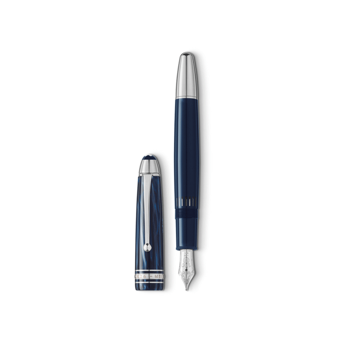 This Montblanc Meisterstück LeGrand Blue Fountain Pen, The Origin Collection is made out of dark blue lacquer with silver trims.