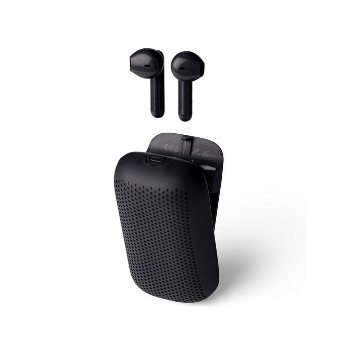 Black 2-in-1 Wireless Speakerbuds designed by Lexon.