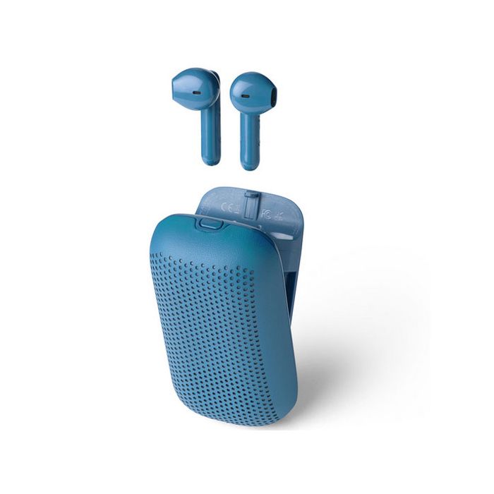 Blue 2-in-1 Wireless Speakerbuds designed by Lexon.
