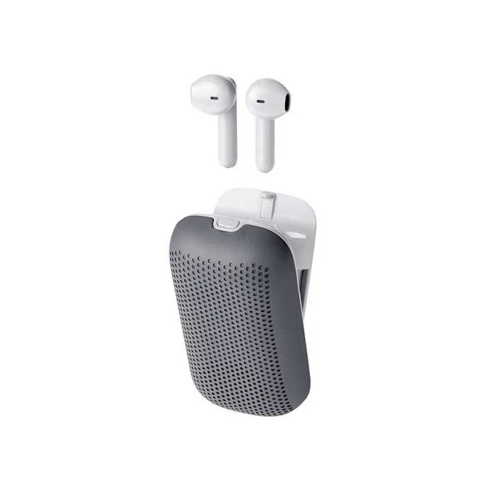 Grey 2-in-1 Wireless Speakerbuds designed by Lexon.