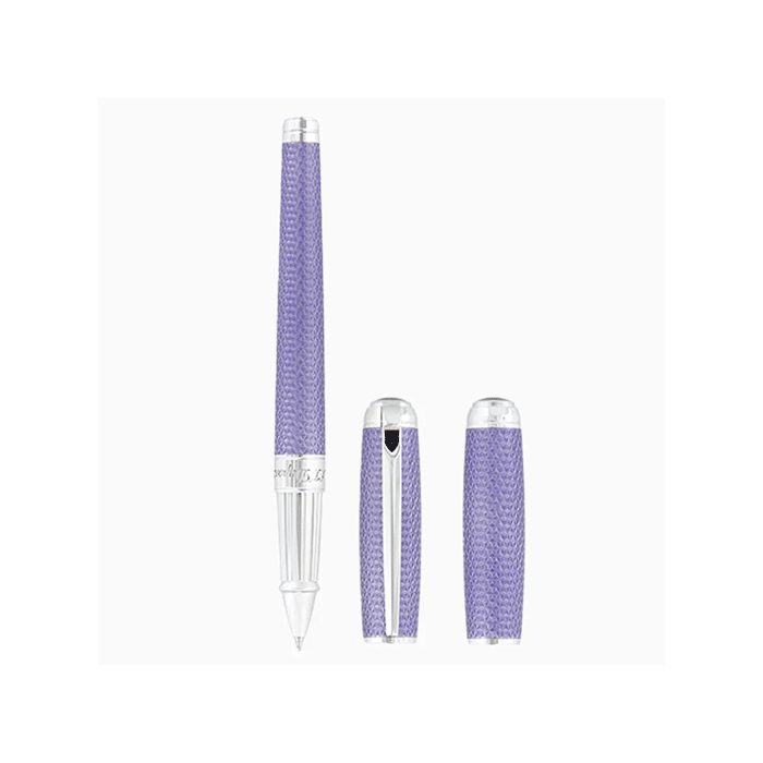Line D Guilloché Rollerball Pen Lilac by S.T. Dupont with polished palladium trims. 
