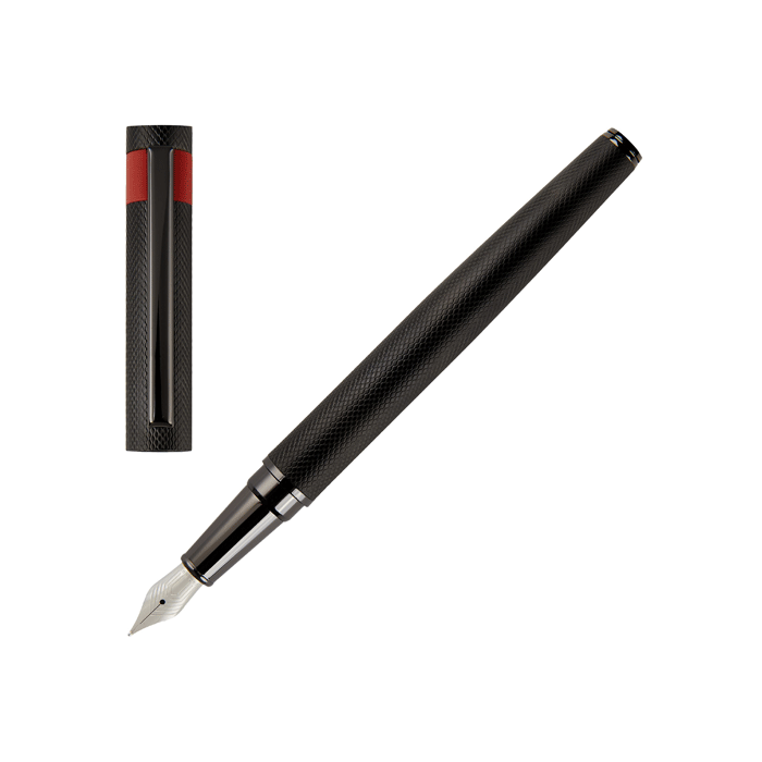 This Black and Red Loop Diamond Fountain Pen is by Hugo Boss