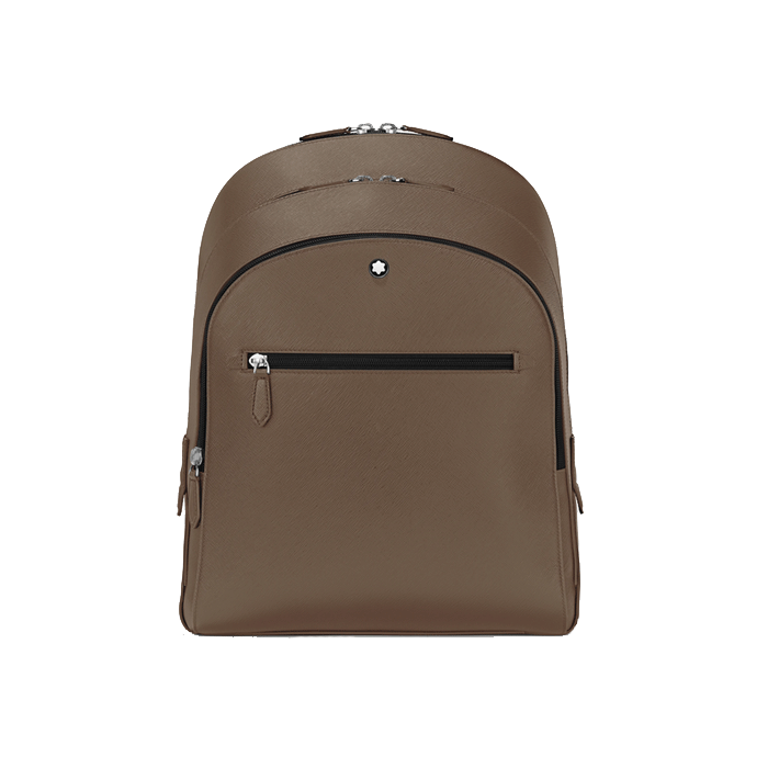 Montblanc Sartorial 3 Compartments Medium Backpack Mastic has the palladium plated snowcap emblem on the front. 
