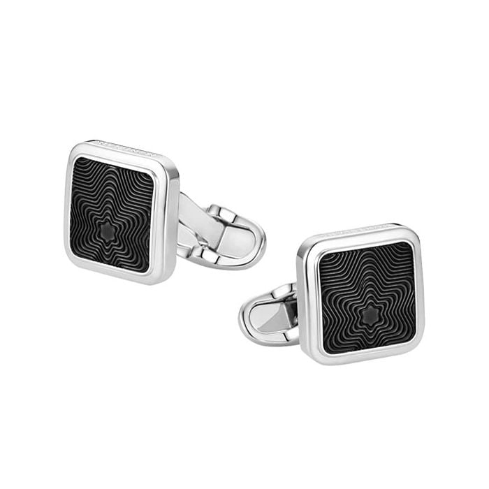 These Black Patterned Snowcap Inlay Star Cufflinks are designed by Montblanc. 