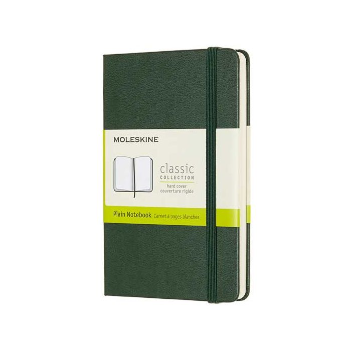 This Moleskine Green Leather Notebook comes with an elastic band closure to keep it secure.