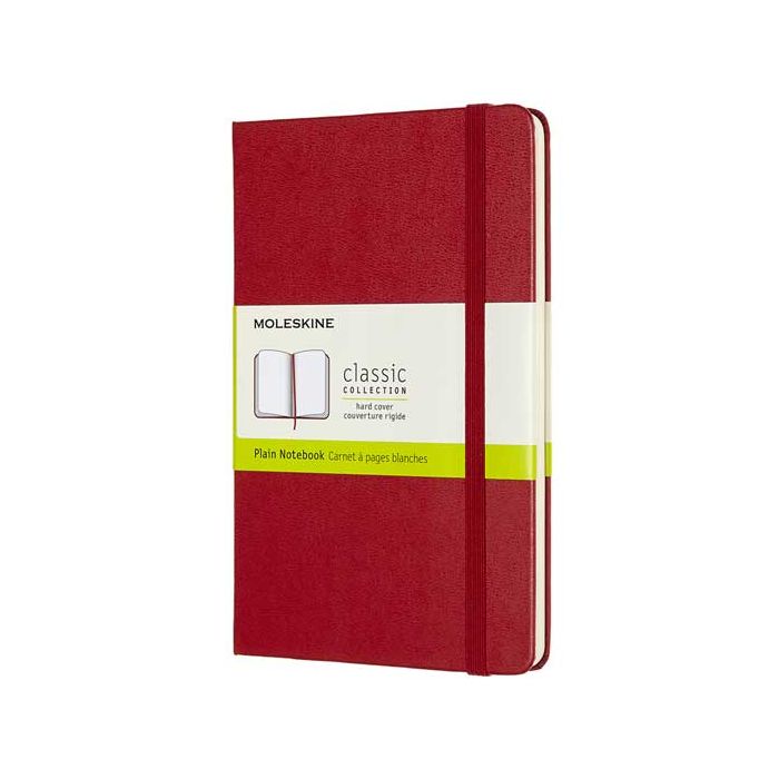 This Moleskine Classic notebook is made from a red leather material.