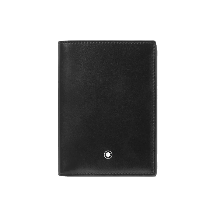 Montblanc's Meisterstück 4CC Mini Wallet, Black Leather has the snowcap emblem on the front.