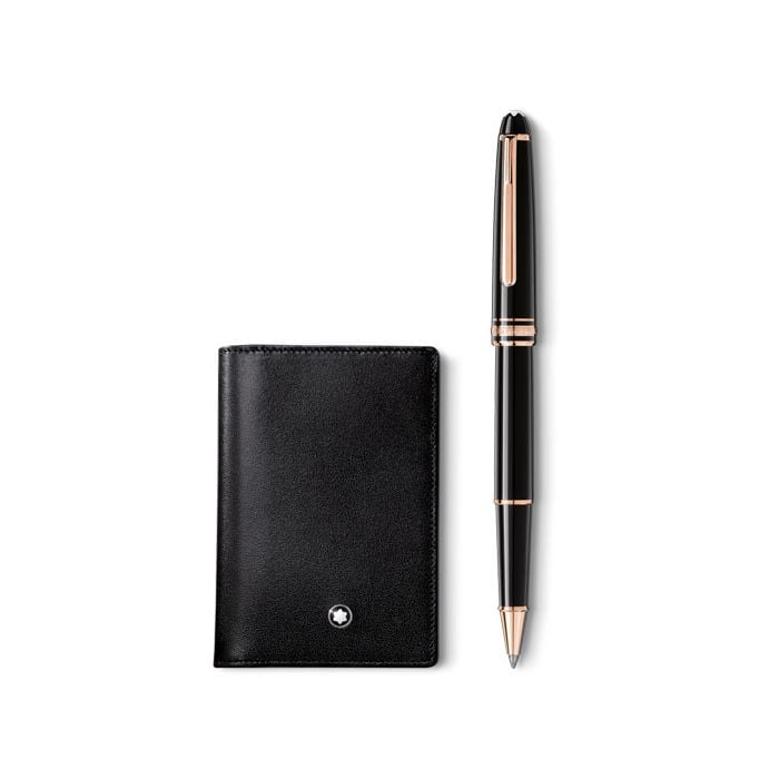 This Meisterstück Rose Gold-Coated Classique Rollerball & Business Card Holder Set is designed by Montblanc. 