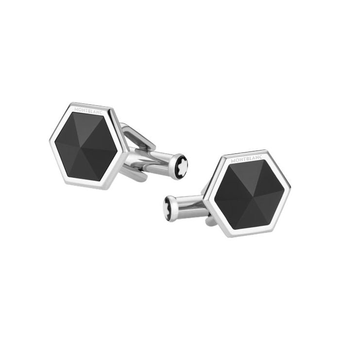 The Montblanc hexagonal black onyx cufflinks.