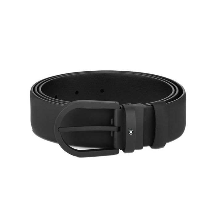 Rubberised Stainless Steel Black Horseshoe Pin Buckle Belt, designed by Montblanc. 