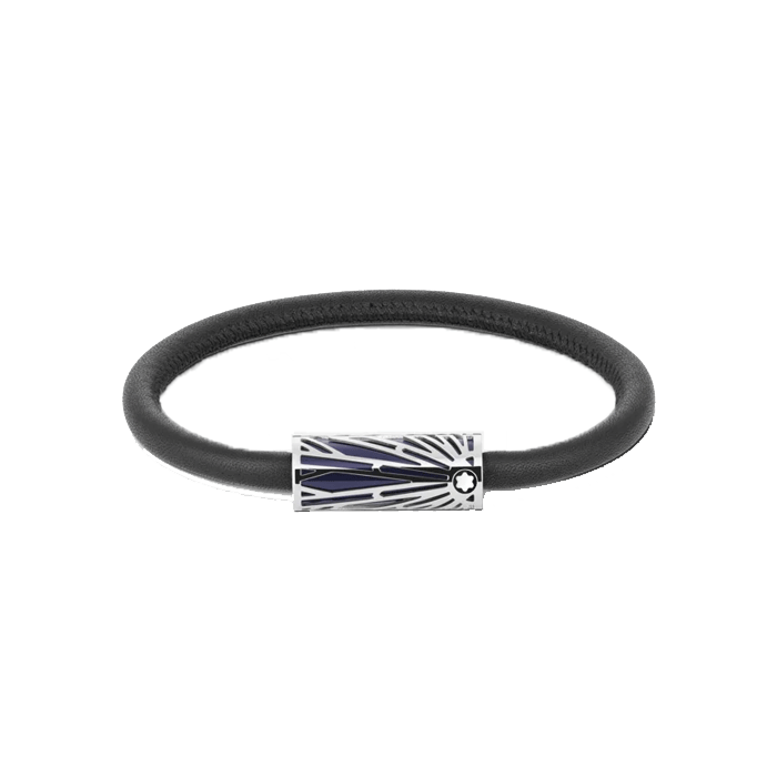 This Meisterstück The Origin Collection Blue Bracelet by Montblanc has the Art Deco inspired pattern embellished on the fastening with the snowcap logo.
