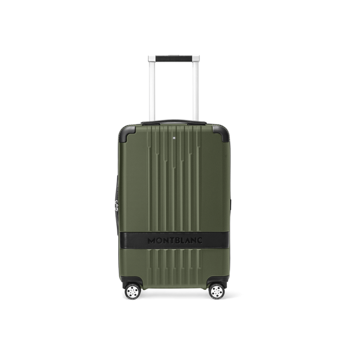 This Montblanc #MY4810 Clay Green Compact Cabin Trolley has a retractable handle and spinner wheels.