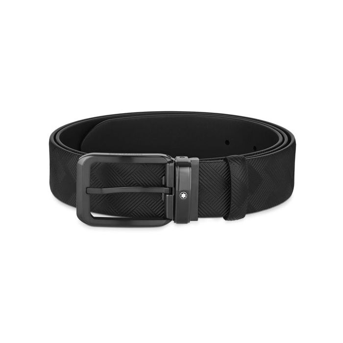 This Extreme 3.0 Rectangular/Rounded PVD-Coated Pin Buckle Black Reversible Belt was designed by Montblanc. 
