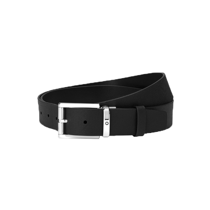 Montblanc's Pin Buckle Black Leather Belt with Palladium-Coated stainless steel buckle. 