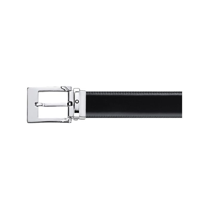Montblanc Rectangular Wave Pin Buckle with Emblem Reversible Leather Belt.