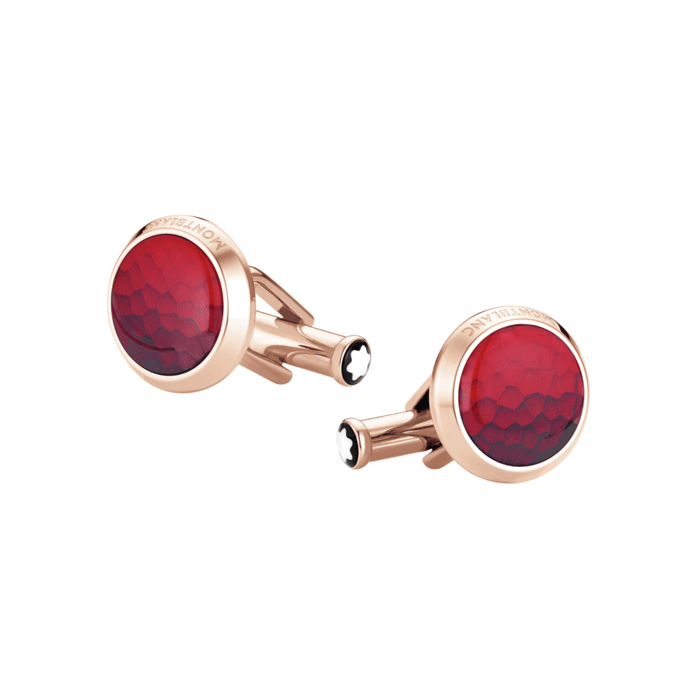 Montblanc's Meisterstück Red Lacquer & Rose Gold Cufflinks are made with stainless steel and a lacquer inlay.