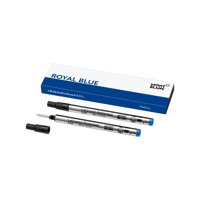 These are Montblanc's medium-sized LeGrand royal blue rollerball refills.