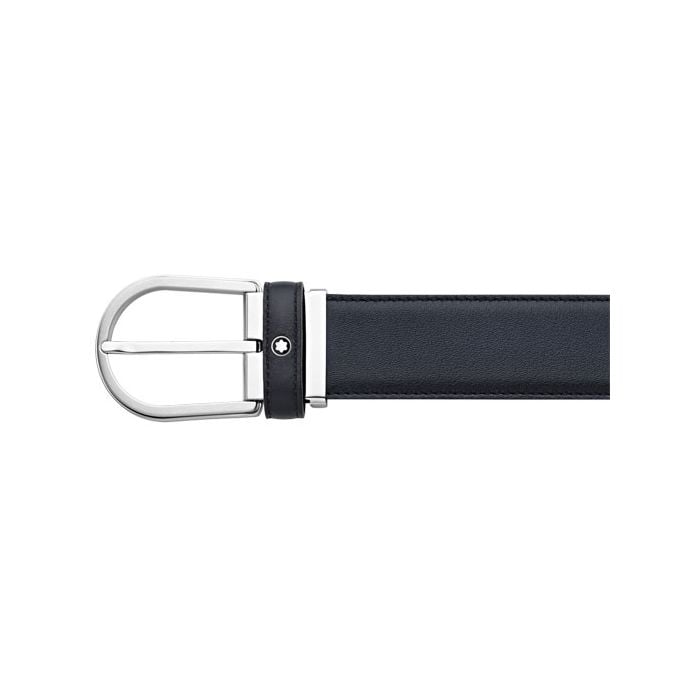This Stainless Steel Horseshoe Pin Buckle Blue Belt is designed by Montblanc. 