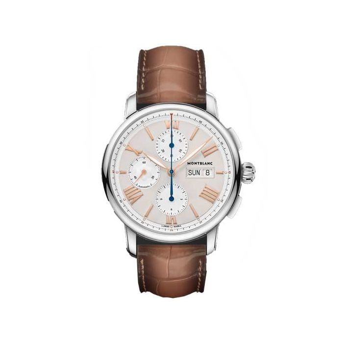 This is the Montblanc Stainless Steel Star Legacy Chronograph Day & Date Watch.