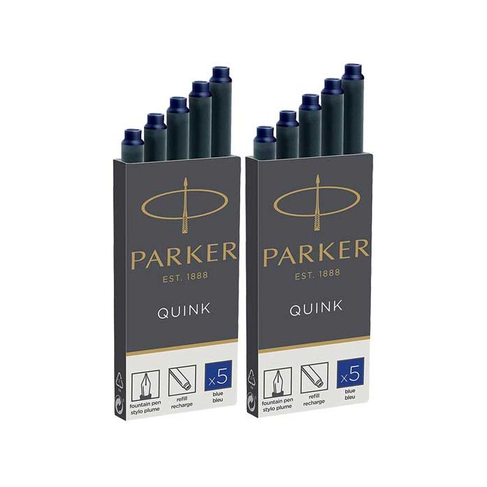 Parker Dark Blue Quink Long Ink Cartridges 2 x Pack of 5.