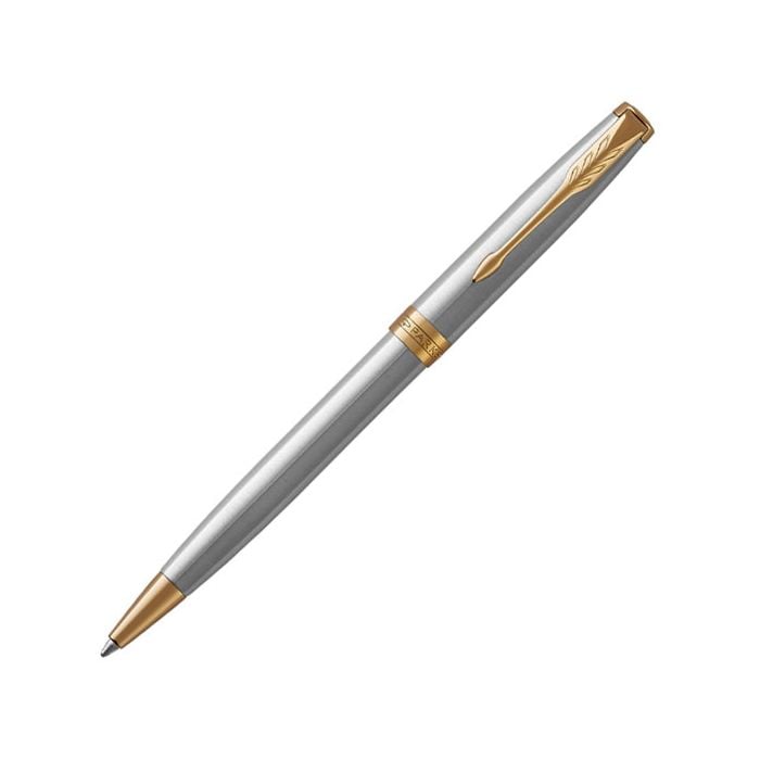 This Sonnet Brushed Stainless Steel Ballpoint Pen with Gold Trim has been designed by Parker. 