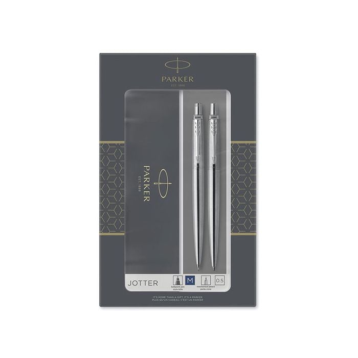 Jotter Stainless Steel Ballpoint & Mechanical Pencil Set designed by Parker.