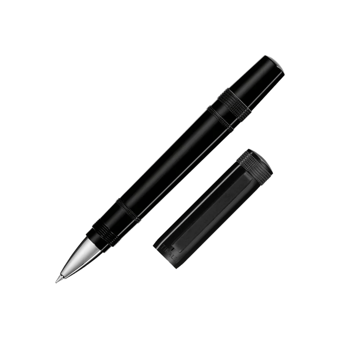 This TIBALDI Perfecta Rich Black Rollerball Pen has a sleek black barrel and cap with a matching clip.