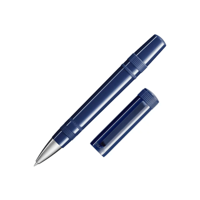 TIBALDI's Perfecta Rollerball Pen Raw Denim Blue has a matching blue clip that is made out of rubber. 
