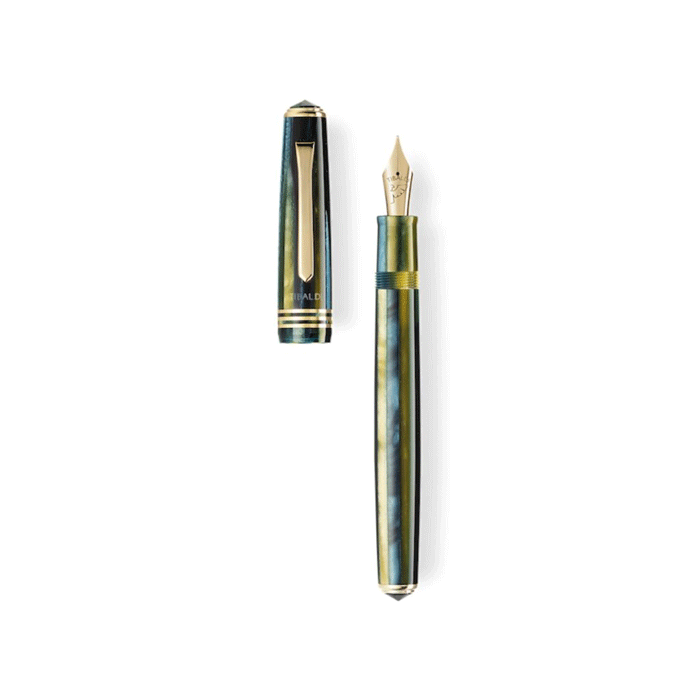 This Retro Zest N°60 Fountain Pen 18k Gold Trim by TIBALDI has a colourful blue and yellow barrel with 18k gold trims. 