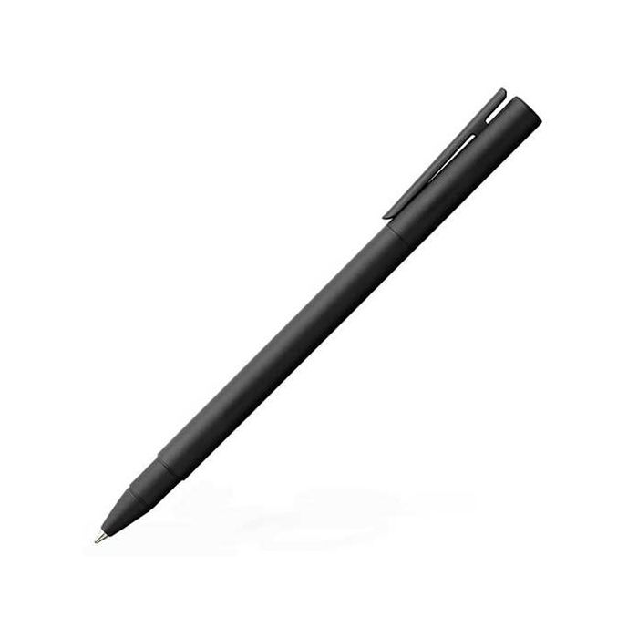 Faber-Casteel, Neo Slim Matte Black Lacquer Rollerball with smooth glide technology, brand embossing and matching black hardware.