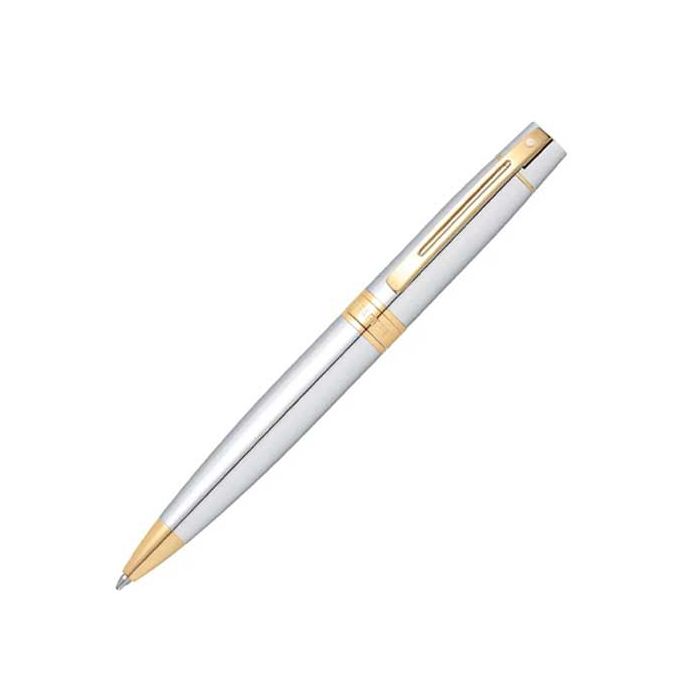 This Sheaffer 300 Chrome Ballpoint Pen comes with a shiny gold trim.