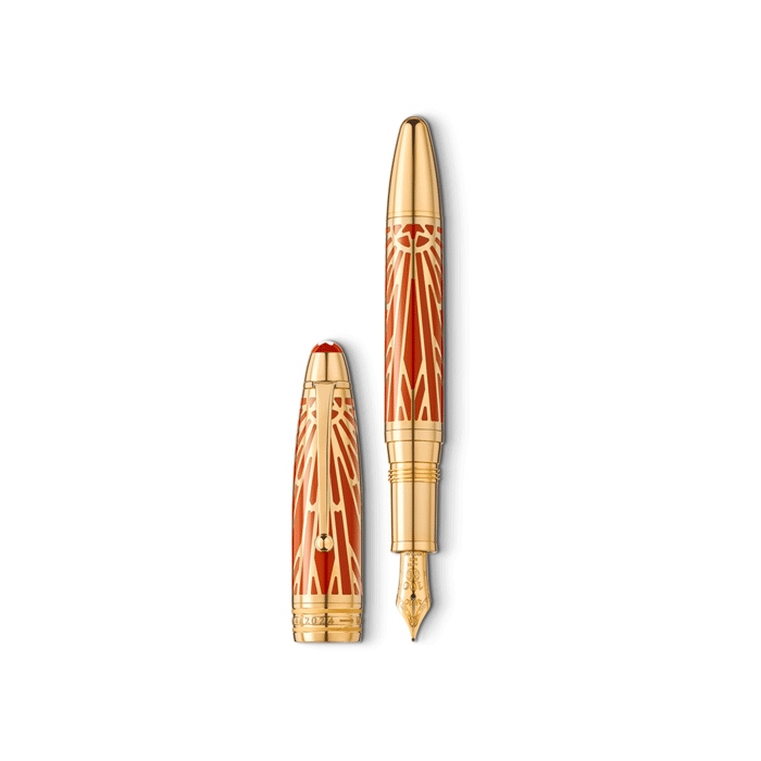 Montblanc's Meisterstück Solitaire LeGrand Coral Fountain Pen The Origin Collection has engraving inspired by the original range 100 years ago.