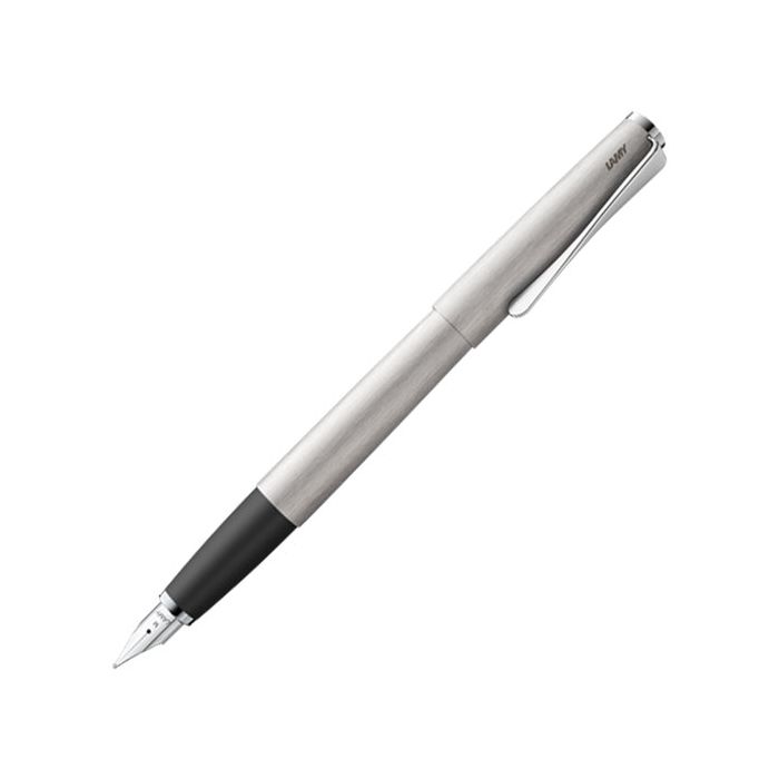 The LAMY brushed steel fountain pen in the Studio collection has a stainless steel nib.