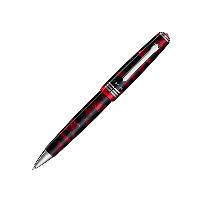 This Ruby Red N°60 Ballpoint Pen by TIBALDI has been made out of resin and chrome trims. 