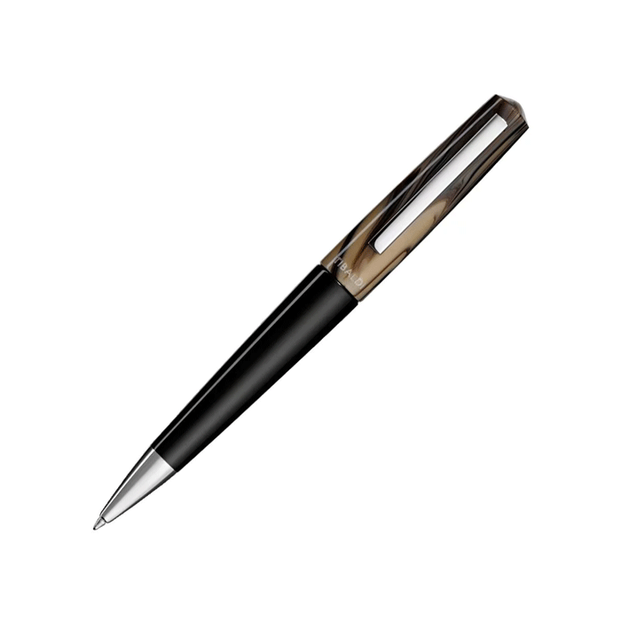 Tibaldi's Infrangible Taupe Grey Ballpoint Pen has chrome trims. 