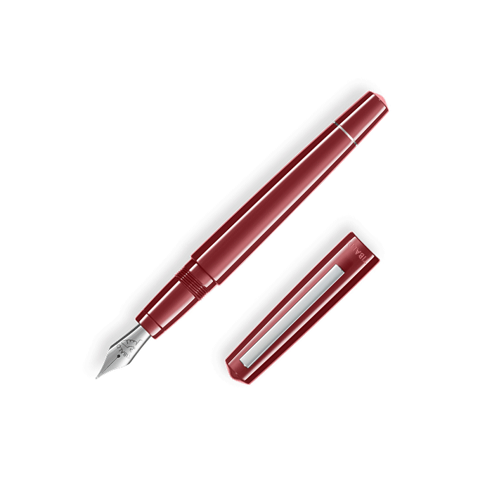 This TIBALDI Infrangible Deep Red Fountain Pen has a sleek barrel and cap in burgundy with chrome fittings.