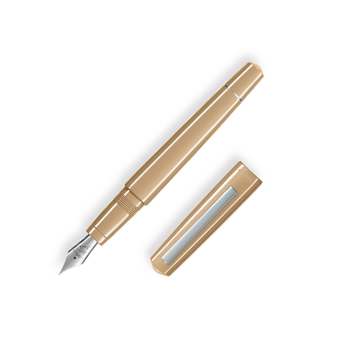 This TIBALDI Infrangible Nude Resin Fountain Pen is made with resin and chrome trims. 
