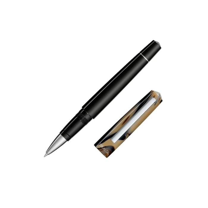 Tibaldi's Infrangible Taupe Grey Rollerball Pen is made with resin and chrome trims. 