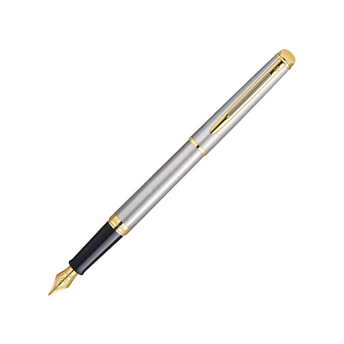 Hemisphere Stainless Steel Fountain Pen with Gold Trim designed by Waterman.