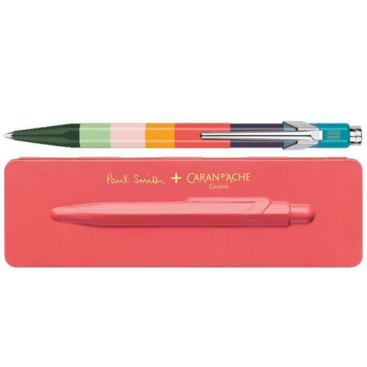 Caran d`Ache & Paul Smith 849 'Artist Stripe' Ballpoint Pen with Coral Pink Case