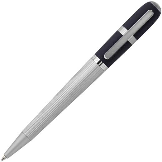 Chrome & Navy Contour Ballpoint Pen