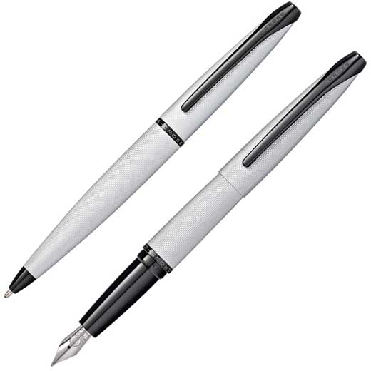 ATX Brushed Chrome Ballpoint and Fountain Pen Set