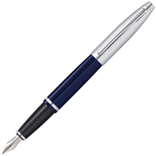 Calais Polished Blue Lacquer & Chrome Fountain Pen