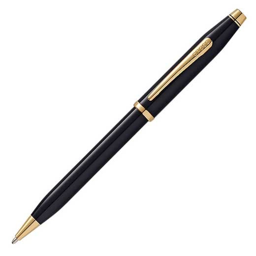 Century II Black Lacquer Ballpoint Pen with Gold-Plated Appointments