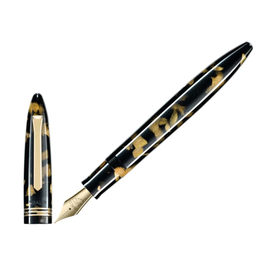 Bononia Black and Gold Fountain Pen 18k Gold Trim