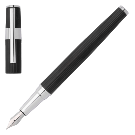 Gear Pinstripe Black & Chrome Fountain Pen
